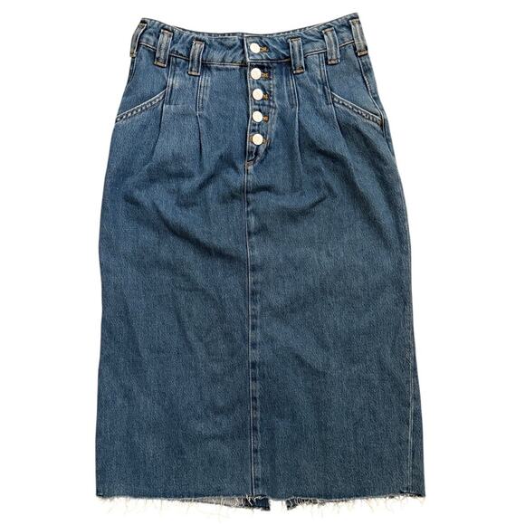 Anthropologie Pilcro Denim Jean Midi Skirt Raw Hem Pleated Buttons Size 4 NEW - Picture 6 of 11